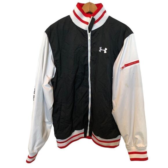 Under Armour Storm Varsity Jacket full zip black and white with red trim Medium - Picture 1 of 11